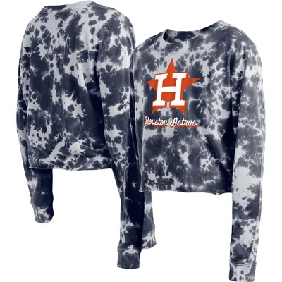 Houston Astros New Era Women's Tie-Dye Cropped Long Sleeve T-Shirt - Navy