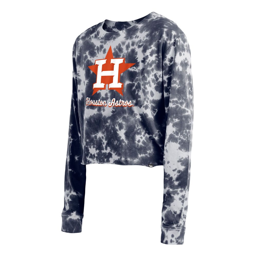 Women's New Era Navy Houston Astros Tie-Dye Cropped Long Sleeve T-Shirt