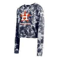 Women's New Era Navy Houston Astros Tie-Dye Cropped Long Sleeve T-Shirt