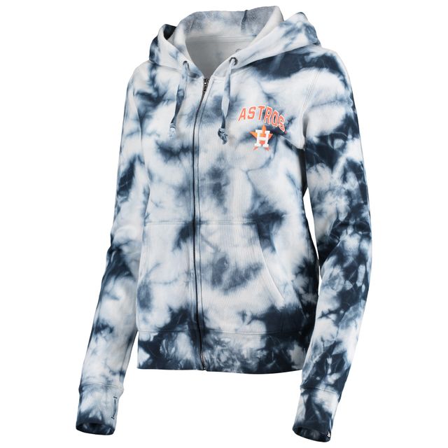 Sweat à capuche entièrement zippé bleu marine Houston Astros en molleton tie-dye New Era pour femme