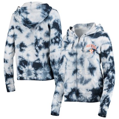 Women's New Era Navy Houston Astros Tie-Dye Fleece Full-Zip Hoodie