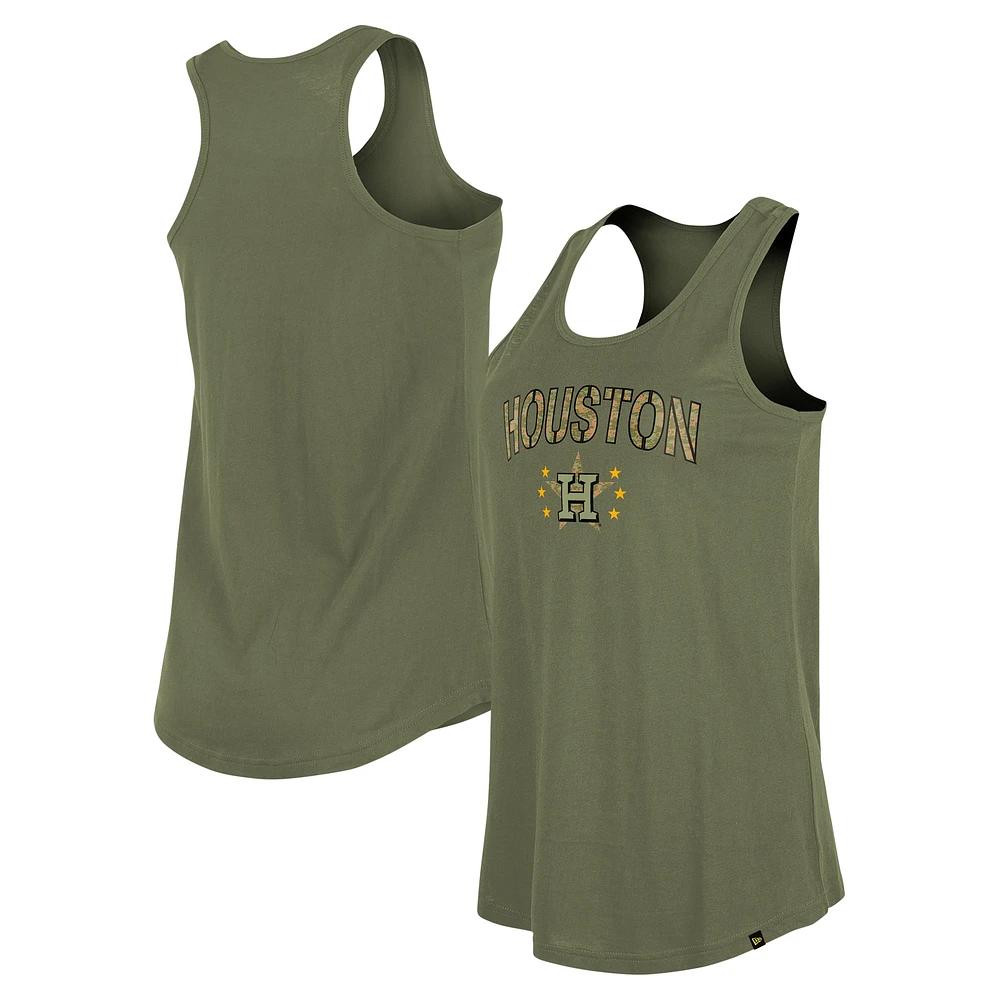 Women's New Era Olive Houston Astros Armed Forces Day Tank Top