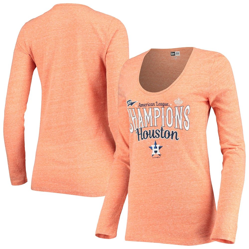 T-shirt orange à manches longues pour femmes Astros de Houston 2019 Champions la Ligue américaine New Era