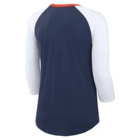 T-shirt tri-mélange raglan à manches 3/4 Nike pour femmes, bleu marine/blanc, Houston Astros Knockout Arch