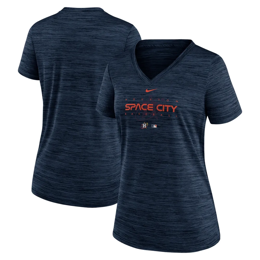 T-shirt à col en V Nike bleu marine Houston Astros City Connect Velocity Practice Performance pour femmes