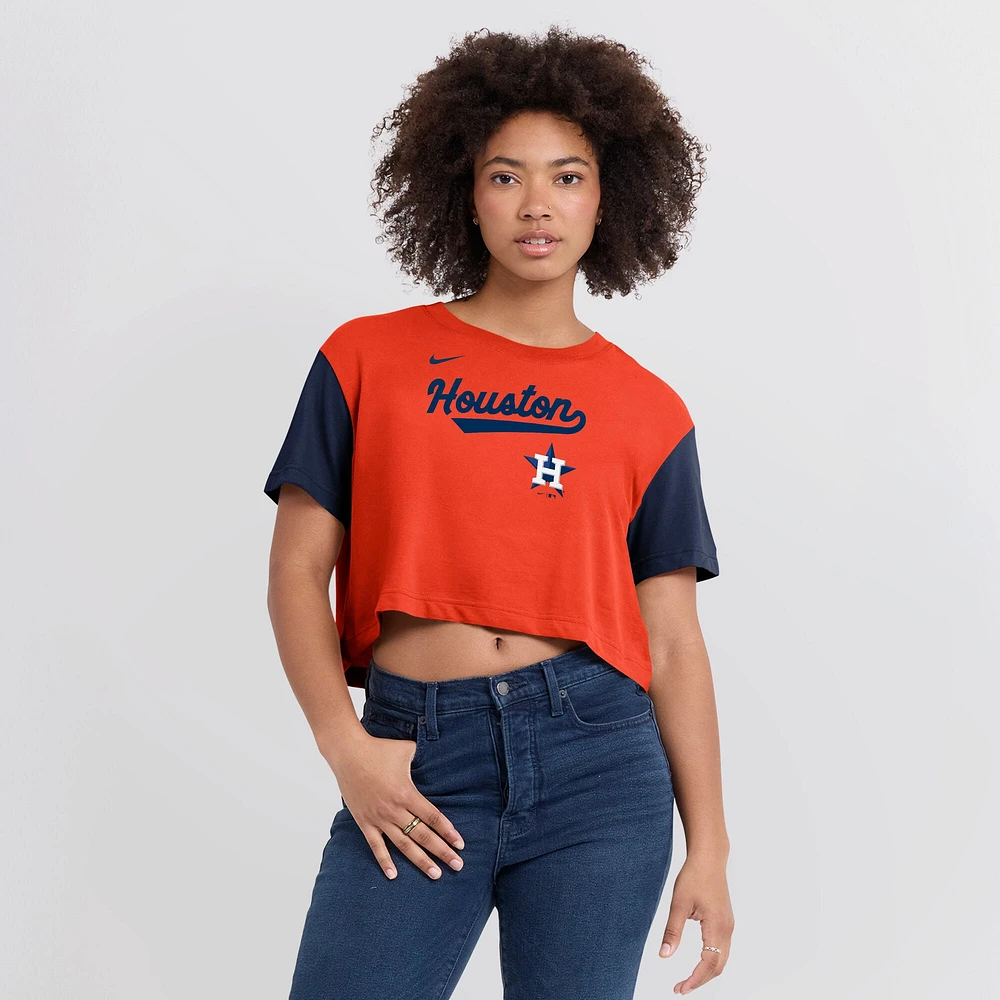 Women's Nike Orange/Navy Houston Astros Script Cropped Performance T-Shirt