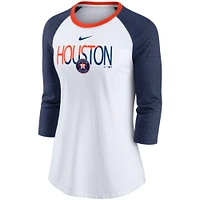 Women's Nike White/Heathered Navy Houston Astros Color Split Tri-Blend 3/4-Sleeve Raglan T-Shirt