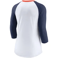 Women's Nike White/Heathered Navy Houston Astros Color Split Tri-Blend 3/4-Sleeve Raglan T-Shirt