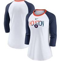 Women's Nike White/Heathered Navy Houston Astros Color Split Tri-Blend 3/4-Sleeve Raglan T-Shirt