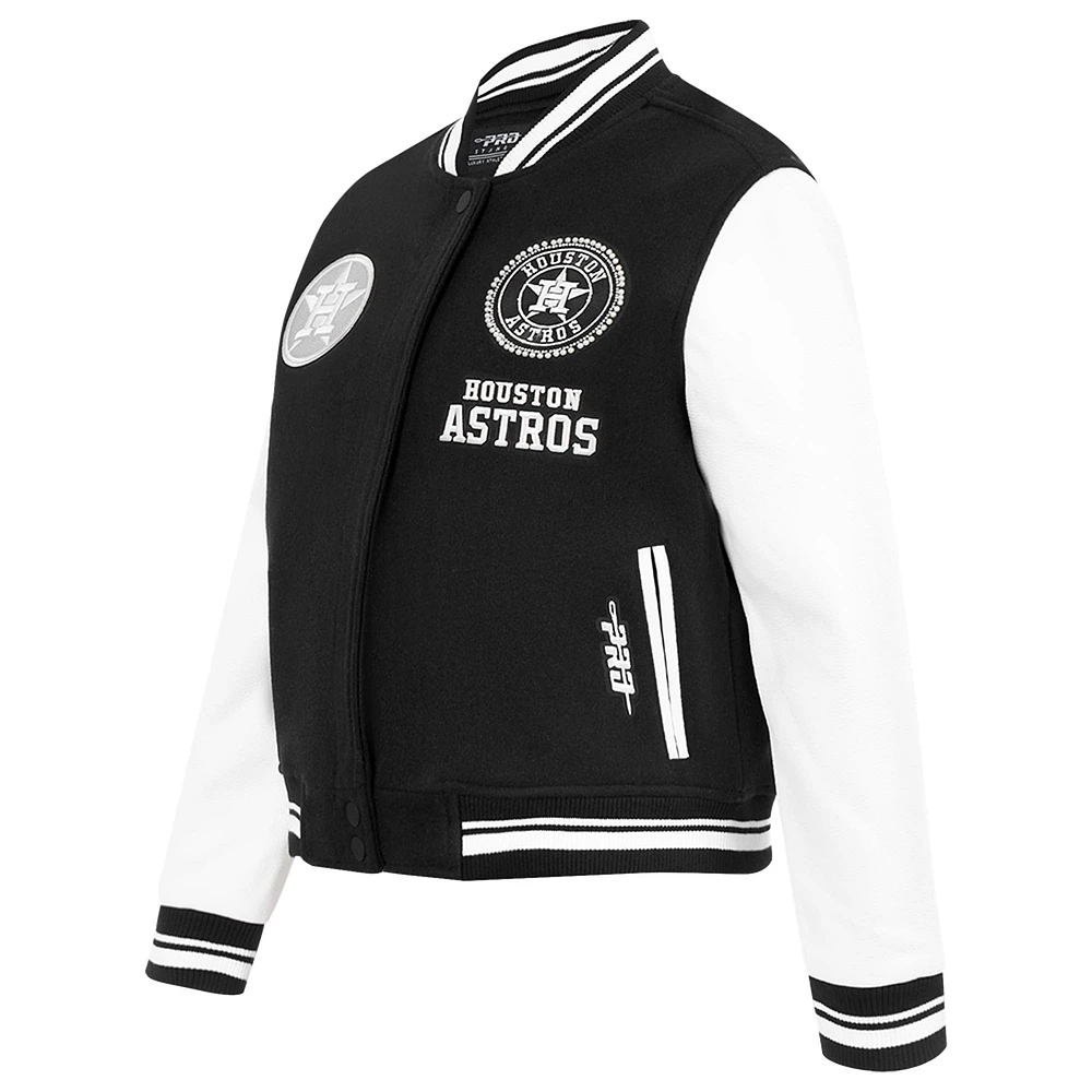 Veste universitaire entièrement zippée en laine côtelée Pro Standard pour femme Houston Astros Pearls Black