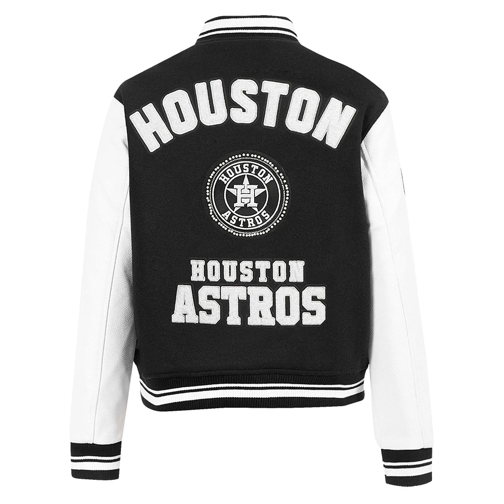 Women's Pro Standard Black Houston Astros Pearls Rib Wool Full-Zip Varsity Jacket