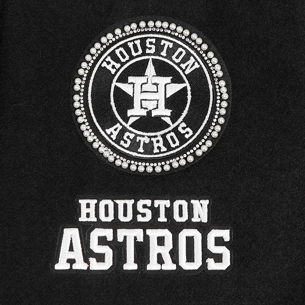 Women's Pro Standard Black Houston Astros Pearls Rib Wool Full-Zip Varsity Jacket