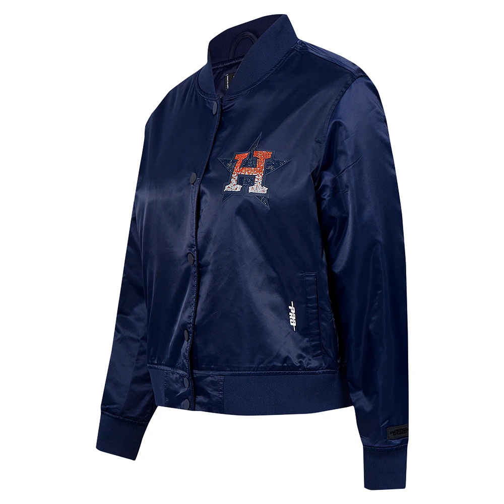 Women's Pro Standard Navy Houston Astros Rhinestone Satin Full-Snap Jacket