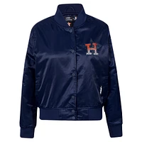 Women's Pro Standard Navy Houston Astros Rhinestone Satin Full-Snap Jacket