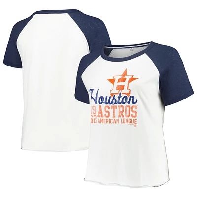 T-shirt de baseball raglan taille plus pour femmes, doux comme un raisin, Houston Astros, blanc