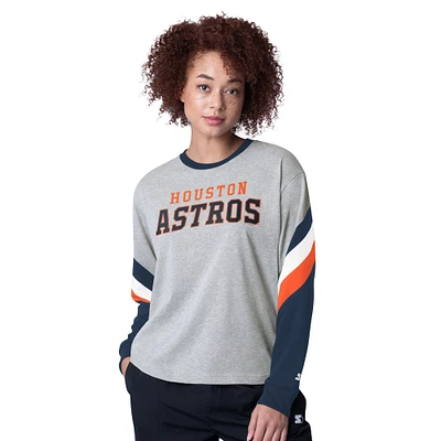 Women's Starter Heather Gray Houston Astros Triple A Fashion Color Block Long Sleeve Top