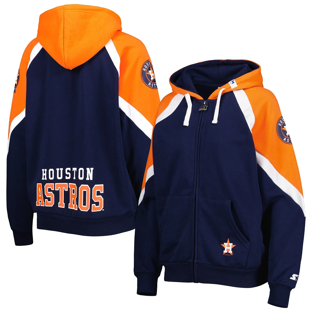 Sweat à capuche et fermeture éclair intégrale Starter Astros des Houston Hail Mary pour femme, bleu marine/orange