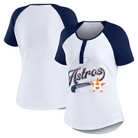 Women's WEAR by Erin Andrews White/Navy Houston Astros Fitted Henley Raglan T-Shirt