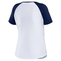 WEAR by Erin Andrews T-shirt ajusté Henley Raglan des Astros de Houston, blanc/bleu marine, pour femmes