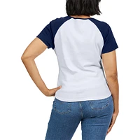 WEAR by Erin Andrews T-shirt ajusté Henley Raglan des Astros de Houston, blanc/bleu marine, pour femmes