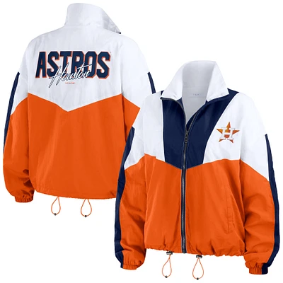 Women's WEAR by Erin Andrews White/Orange Houston Astros Color Block Full-Zip Windbreaker Jacket