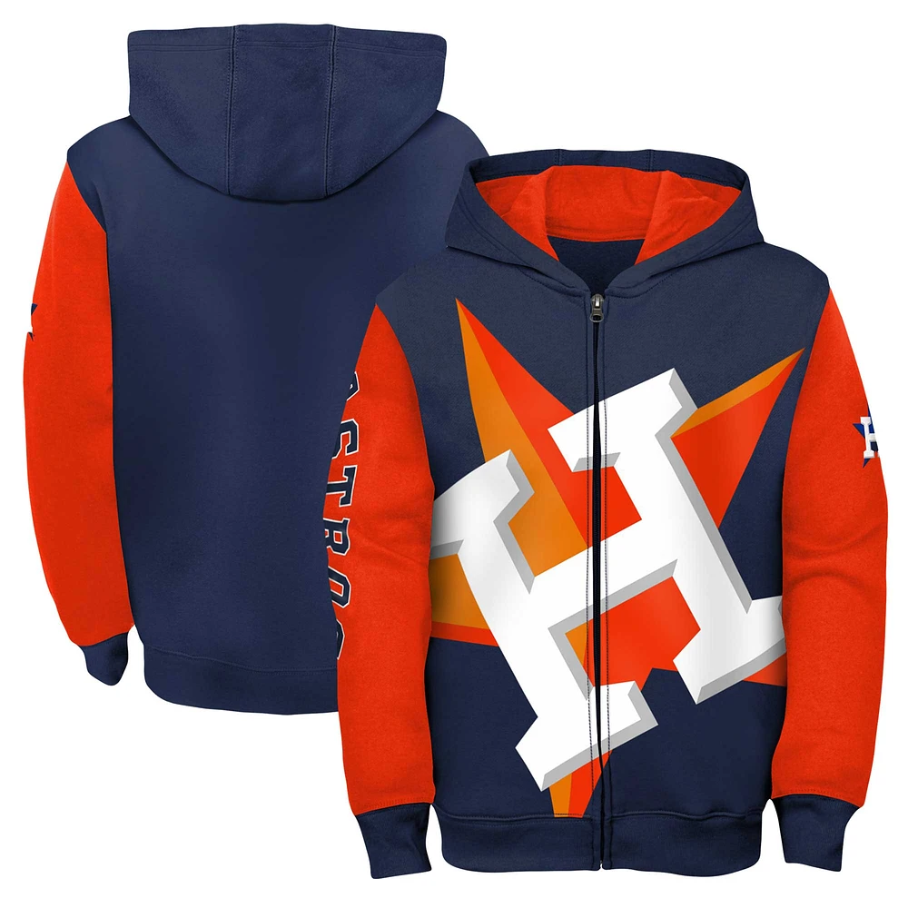 Veste à capuche entièrement zippée pour jeunes Fanatics bleu marine/orange Houston Astros Postcard