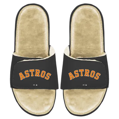 Houston Astros ISlide Youth Faux Fur Slide Sandals - Black/Tan