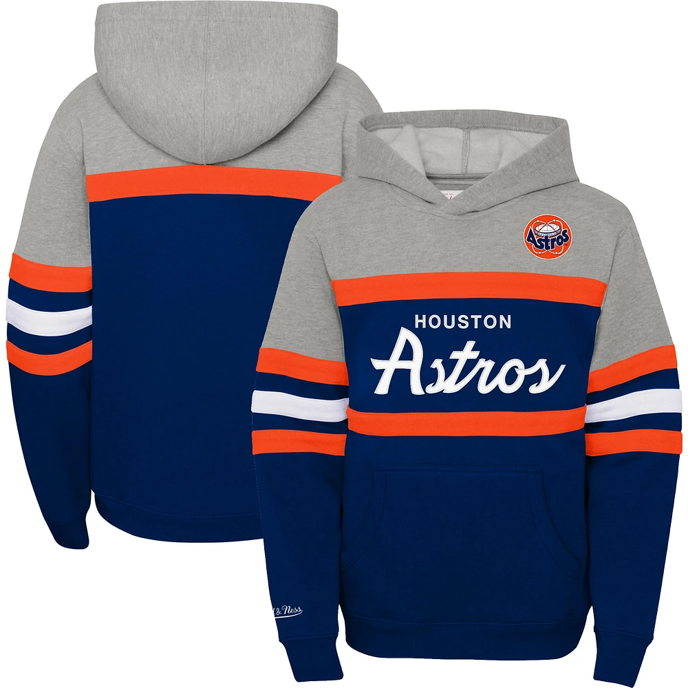 Youth Mitchell & Ness Heather Gray/Navy Houston Astros Cooperstown Collection Head Coach Pullover Hoodie