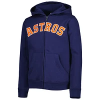 Youth Navy Houston Astros Wordmark Full-Zip Fleece Hoodie