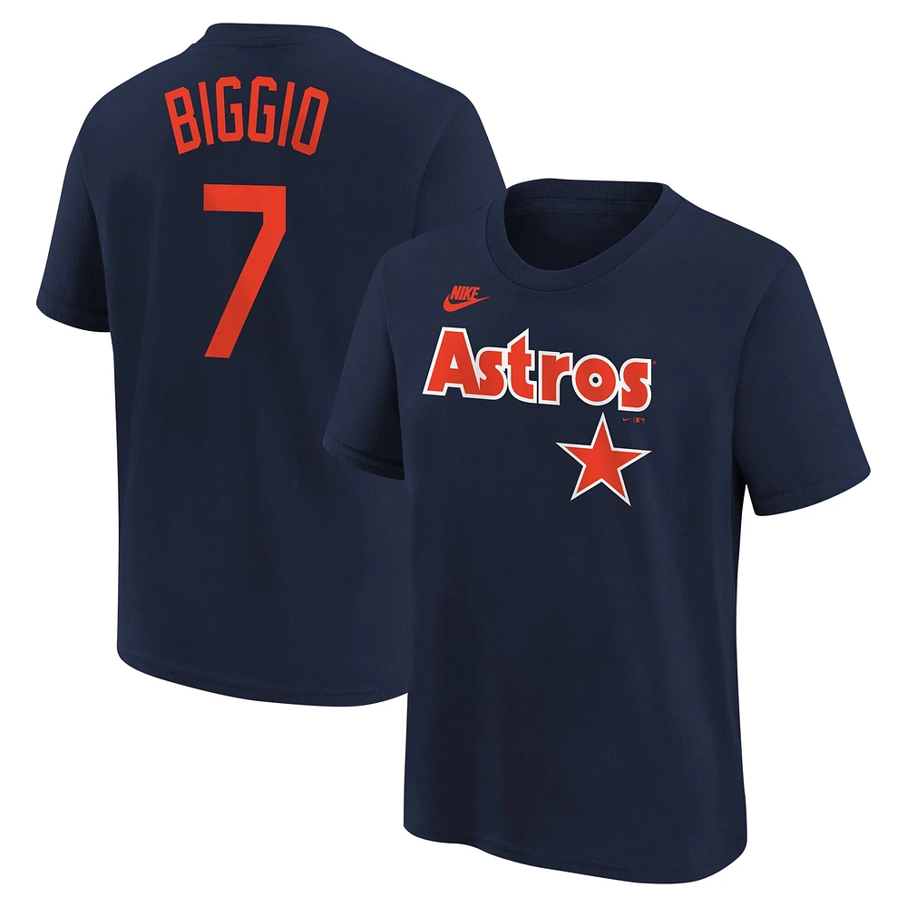 T-shirt Nike Craig Biggio pour jeunes, bleu marine, Astros de Houston, collection Cooperstown, nom et numéro