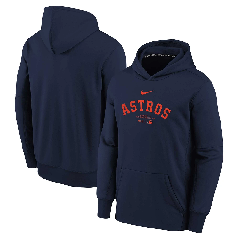 Sweat à capuche Performance Nike Houston Astros Authentic Collection pour jeunes, bleu marine