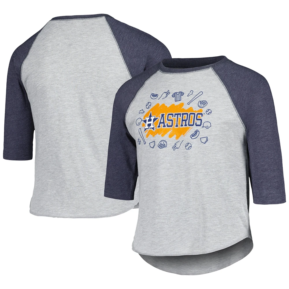 Youth Soft as a Grape Heather Gray Houston Astros Raglan 3/4 Sleeve T-Shirt