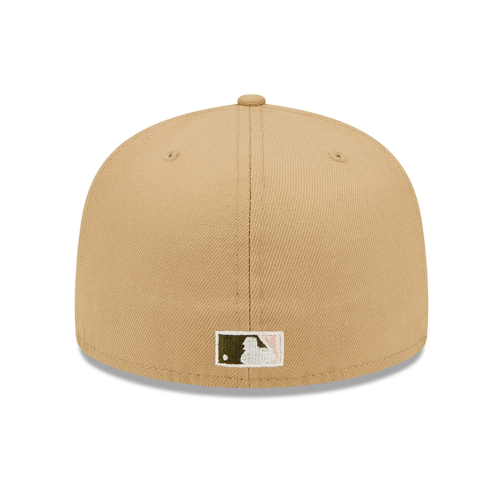 Sous-visière rose de la collection Cooperstown Houston Colt .45 pour homme New Era Tan/Olive - Casquette ajustée 59FIFTY