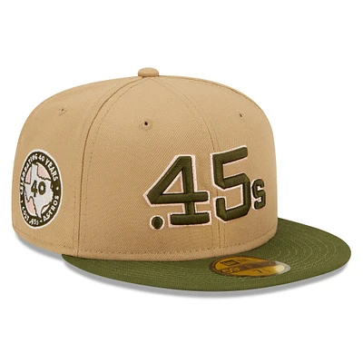 Sous-visière rose de la collection Cooperstown Houston Colt .45 pour homme New Era Tan/Olive - Casquette ajustée 59FIFTY