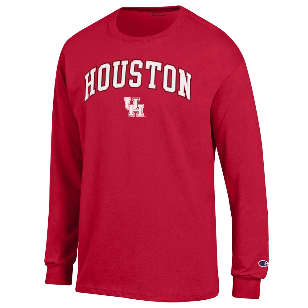 T-shirt à manches longues rouge champion pour homme avec logo Arch Over des Houston Cougars