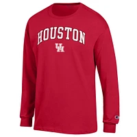 T-shirt à manches longues rouge champion pour homme avec logo Arch Over des Houston Cougars