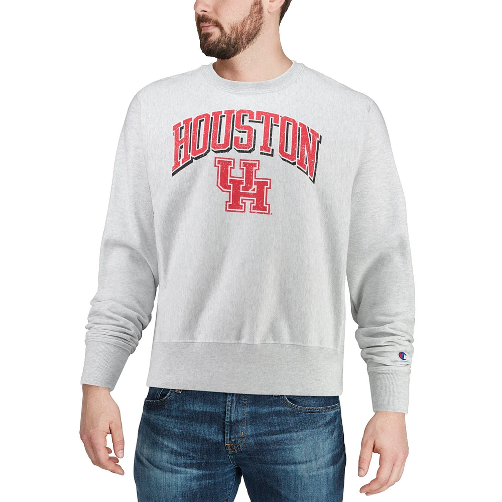 Men's Champion Gray Houston Cougars Arch Over Logo Reverse Weave Pullover Sweatshirt