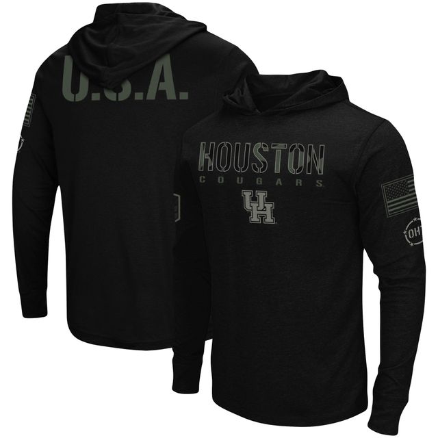 Colosseum Black Houston Cougars OHT Military Appreciation Hoodie T-shirt à manches longues pour homme