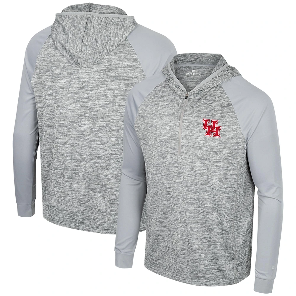 Men's Colosseum Gray Houston Cougars Cybernetic Raglan Quarter-Zip Hooded Top