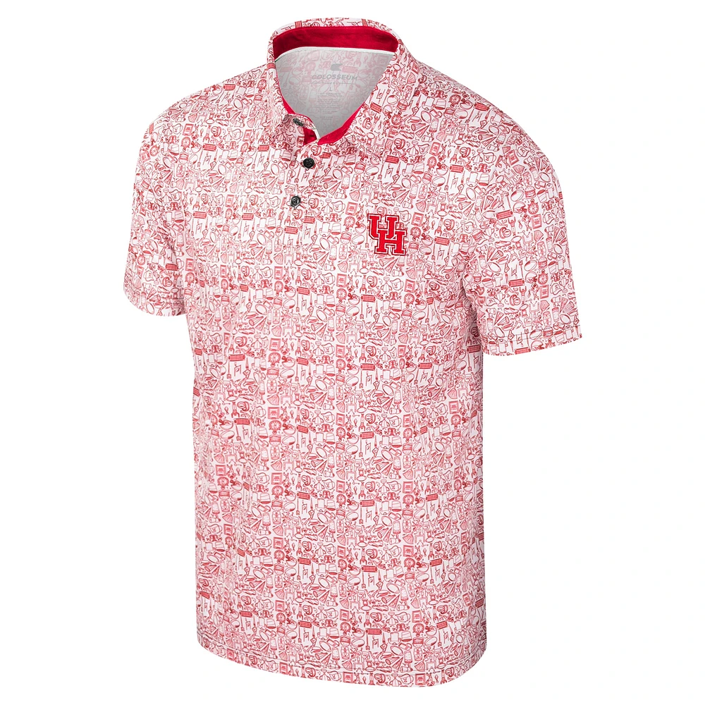 Men's Colosseum Red Houston Cougars It's Time! Allover Print Polo