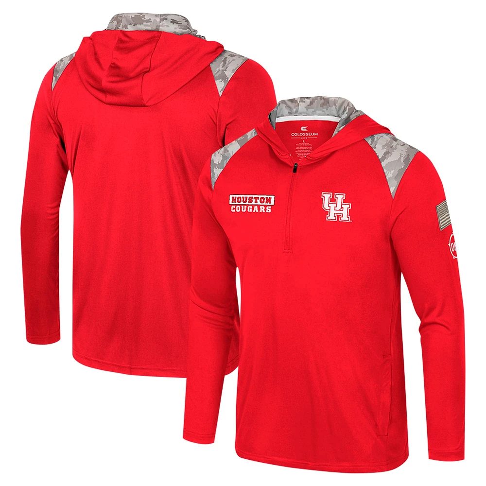 Men's Colosseum Red Houston Cougars OHT Military Appreciation Quarter-Zip Hoodie Jacket