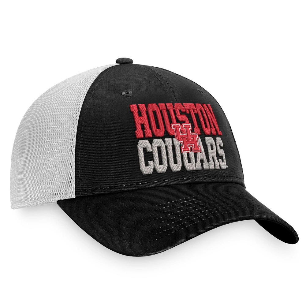 Men's Top of the World Black/White Houston Cougars Stockpile Trucker Snapback Hat