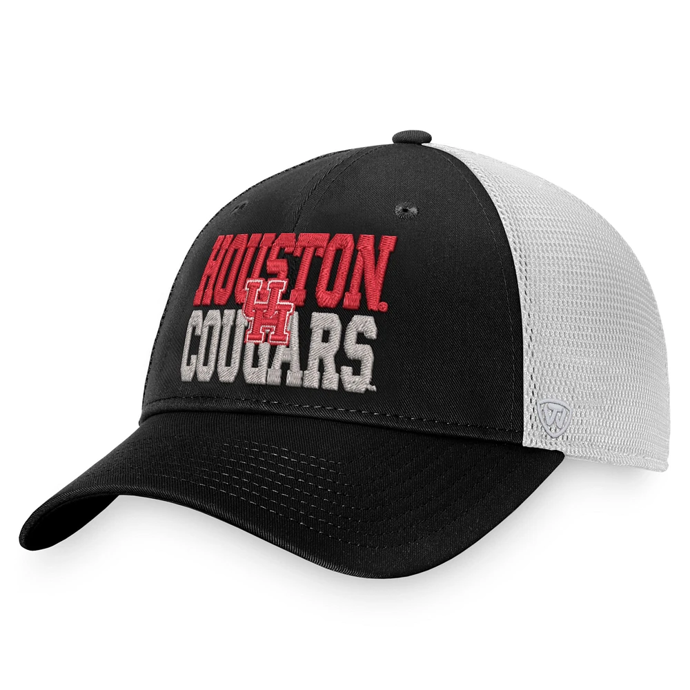 Men's Top of the World Black/White Houston Cougars Stockpile Trucker Snapback Hat