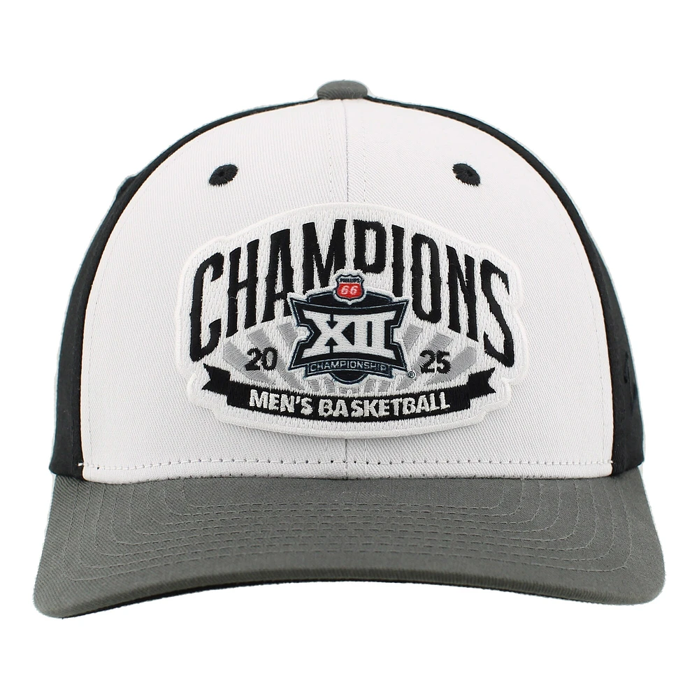 Casquette unisexe ajustable Zephyr blanche/anthracite des Houston Cougars, champions du tournoi de basketball masculin Big 12 2025, vestiaire