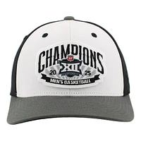 Casquette unisexe ajustable Zephyr blanche/anthracite des Houston Cougars, champions du tournoi de basketball masculin Big 12 2025, vestiaire