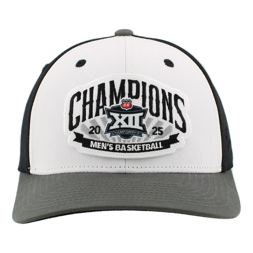 Casquette unisexe ajustable Zephyr blanche/anthracite des Houston Cougars, champions du tournoi de basketball masculin Big 12 2025, vestiaire