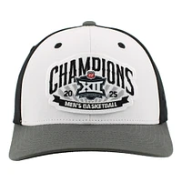 Casquette unisexe ajustable Zephyr blanche/anthracite des Houston Cougars, champions du tournoi de basketball masculin Big 12 2025, vestiaire
