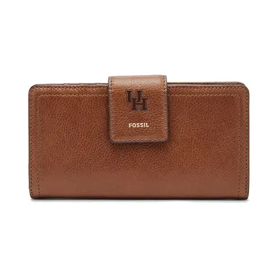 Houston Cougars Fossil Women's Leather Logan RFID Tab Clutch - Brown
