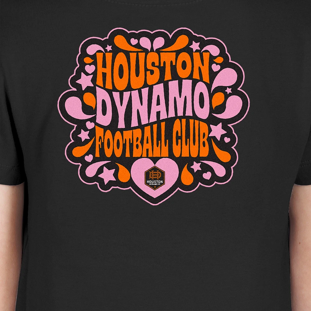 Girls Youth New Era Black Houston Dynamo FC Bubble Heart T-Shirt