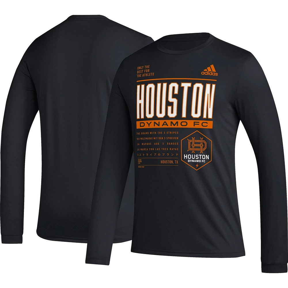 Men's adidas Black Houston Dynamo FC Club DNA Long Sleeve AEROREADY T-Shirt